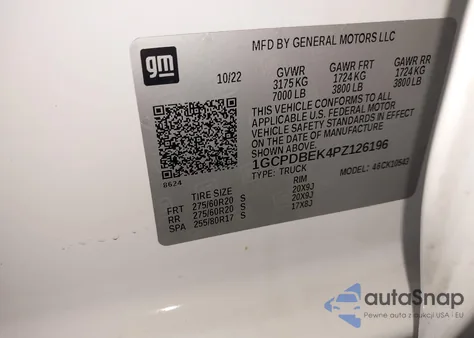 2023 Chevrolet Silverado 1500 4Wd Short Bed Custom from USA, damaged, VIN 1GCPDBEK4PZ126196